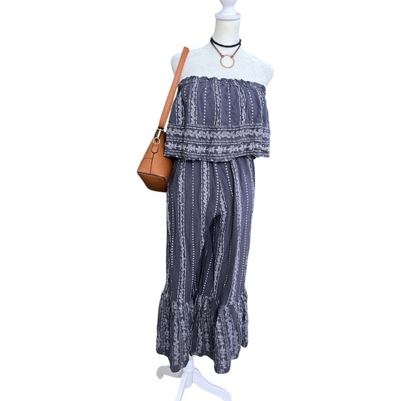 Japna Strapless Patterned Jumpsuit in Gray - Picture 1 of 6